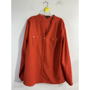 Womans Notations XL Orange Button Down Adjustable Long Sleeve Flowy Blouse